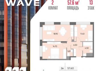 Продается 2-ком. квартира, 57.6 м2, Москва, станция Москворечье