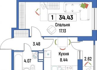 Продам 1-ком. квартиру, 34.4 м2, Мурино, ЖК Урбанист