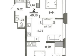 Продам двухкомнатную квартиру, 49.2 м2, Рязань, Октябрьский район