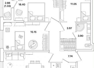 Трехкомнатная квартира на продажу, 82.1 м2, Санкт-Петербург, метро Гражданский проспект