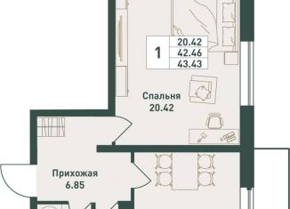 1-ком. квартира на продажу, 43.4 м2, Ленинградская область