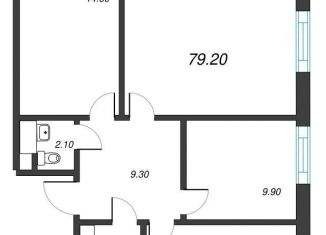 3-комнатная квартира на продажу, 79.2 м2, Санкт-Петербург, метро Василеостровская