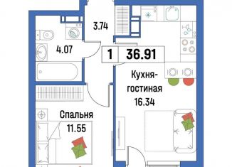 Продаю 1-ком. квартиру, 36.9 м2, Мурино, ЖК Урбанист