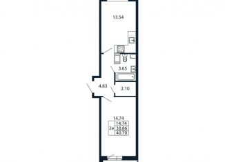 Продается однокомнатная квартира, 42.5 м2, Мурино, Ручьёвский проспект, 20