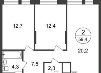 Продажа 2-комнатной квартиры, 59.4 м2, Москва, 11-я фаза, к3