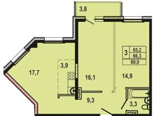 Продам трехкомнатную квартиру, 69 м2, Иркутск, территория 1-й Ленинский квартал, 3