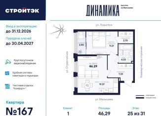 Однокомнатная квартира на продажу, 46.3 м2, Екатеринбург, улица Малышева, 145, метро Динамо