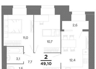 2-комнатная квартира на продажу, 47.8 м2, Рязанская область