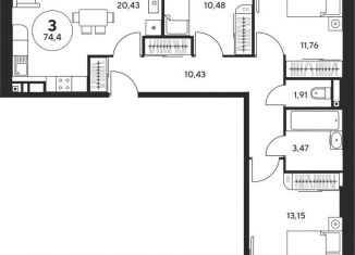 Продаю трехкомнатную квартиру, 74 м2, Ростов-на-Дону, ЖК Гринсайд