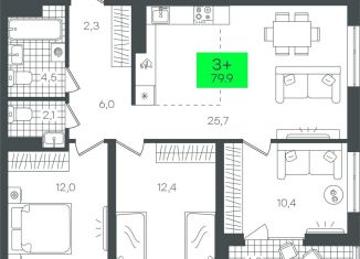 Продажа 3-комнатной квартиры, 79.9 м2, Тюмень, Калининский округ, улица Николая Глебова, 10