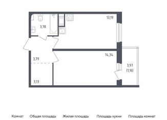 Однокомнатная квартира на продажу, 39.4 м2, Колпино, проспект Ленина, 60, ЖК Астрид