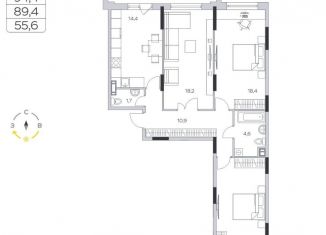 Продаю 3-ком. квартиру, 89.4 м2, деревня Пирогово, улица Ильинского, 8к2, ЖК Пироговская Ривьера