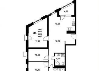 Продажа 3-ком. квартиры, 85.8 м2, Воронежская область, набережная Чуева, 7