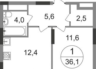 1-ком. квартира на продажу, 36.1 м2, Москва, 2-я Боровская улица, 1