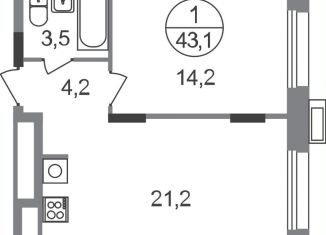 Продажа однокомнатной квартиры, 43.1 м2, Московская область