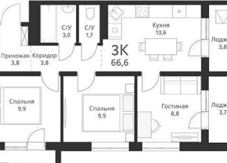 Продажа трехкомнатной квартиры, 66.6 м2, Обь, Большая улица, 23