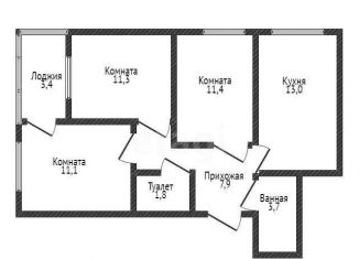 Продается 3-комнатная квартира, 60.2 м2, Краснодар, улица Селезнёва, 4/15к2, микрорайон Черемушки