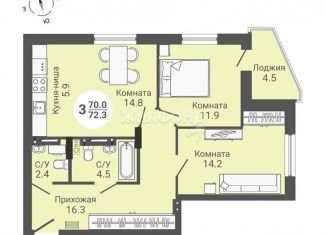 Продается 3-комнатная квартира, 72.3 м2, Новосибирская область, улица Петухова, 170