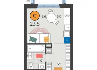 Продается квартира студия, 23.5 м2, Тюмень, улица Эльвиры Федоровой, 3