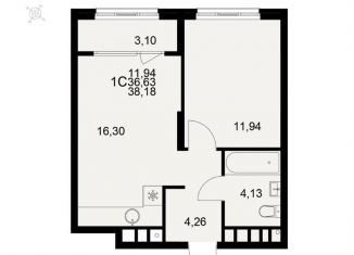 1-ком. квартира на продажу, 38.2 м2, Рязань, Московский район