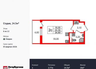 Продаю квартиру студию, 24.3 м2, Санкт-Петербург, метро Парнас