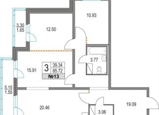 Продам трехкомнатную квартиру, 85.7 м2, Санкт-Петербург, Коломяжский проспект, 11, ЖК Приморский Квартал