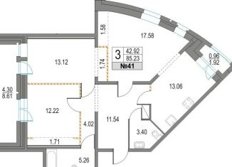 Продажа 3-комнатной квартиры, 85.2 м2, Санкт-Петербург, Коломяжский проспект, 13к2, ЖК Приморский Квартал