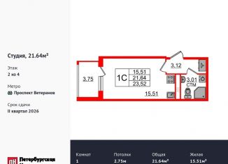 Продажа квартиры студии, 21.6 м2, посёлок Стрельна
