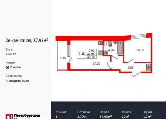 1-ком. квартира на продажу, 38 м2, Санкт-Петербург