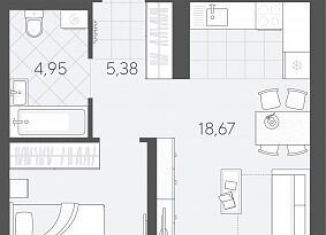 Продажа 1-комнатной квартиры, 41.8 м2, Тюмень