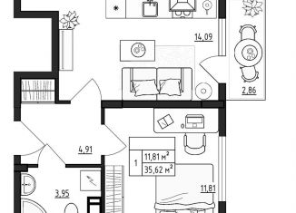 Продажа 1-комнатной квартиры, 36 м2, деревня Малое Верево, ЖК Верево-Сити