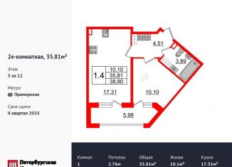 Продам 1-комнатную квартиру, 35.8 м2, Санкт-Петербург, Уральская улица, Уральская улица