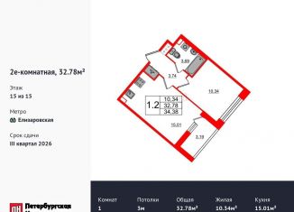 Продается 1-комнатная квартира, 32.8 м2, Санкт-Петербург, метро Проспект Большевиков