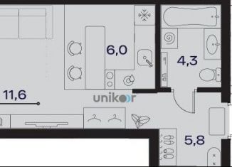 1-комнатная квартира на продажу, 27.7 м2, Уфа, Косогорная улица, 183