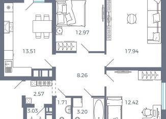 Продам трехкомнатную квартиру, 78.6 м2, село Николаевка