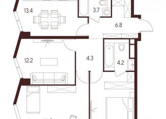 Продаю трехкомнатную квартиру, 73.6 м2, Москва