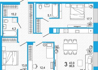 3-ком. квартира на продажу, 96.6 м2, Уфа, улица Аксакова, 18, ЖК Империал