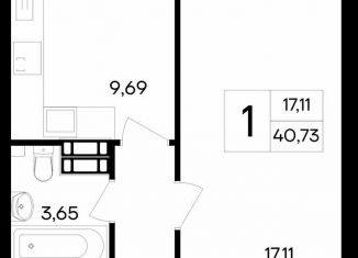 1-комнатная квартира на продажу, 40.7 м2, посёлок городского типа Гвардейское, Курганная улица