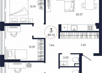 Продаю трехкомнатную квартиру, 80.1 м2, Тюменская область