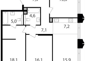 Продаю трехкомнатную квартиру, 94.6 м2, Москва, жилой комплекс Петровский Парк 2, к1, станция Гражданская