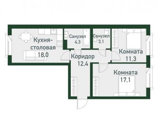 Продаю двухкомнатную квартиру, 66.1 м2, Челябинская область, Спортивная улица