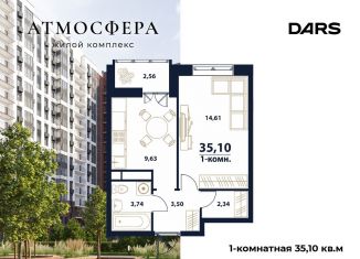 Продажа 1-ком. квартиры, 35.1 м2, Ульяновск, жилой комплекс Атмосфера, 5, Заволжский район