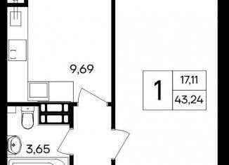 Продается 1-ком. квартира, 43.2 м2, посёлок городского типа Гвардейское, Курганная улица