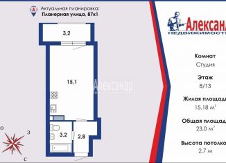 Продам квартиру студию, 23 м2, Санкт-Петербург, Планерная улица, 87к1, ЖК Форест Аквилон