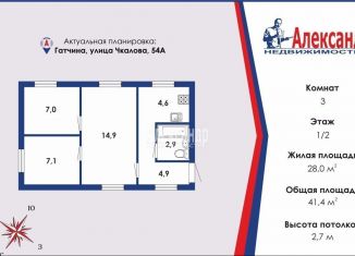 Продам 3-комнатную квартиру, 41.4 м2, Ленинградская область, улица Чкалова, 54А