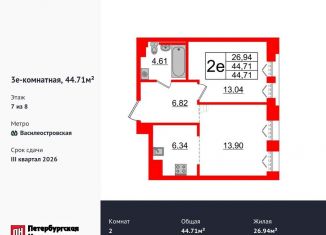 Продам 1-комнатную квартиру, 44.7 м2, Санкт-Петербург, метро Приморская, Масляный канал, 2