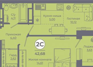 Продается 2-ком. квартира, 42.4 м2, Ростов-на-Дону, улица Ерёменко, 4/26