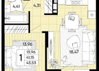 Продам 1-ком. квартиру, 43.5 м2, Краснодар, Прикубанский округ