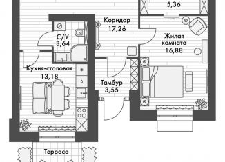 1-ком. квартира на продажу, 59.9 м2, поселок Октябрьский