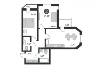 Продаю 2-комнатную квартиру, 74.1 м2, Тверь, Московский район